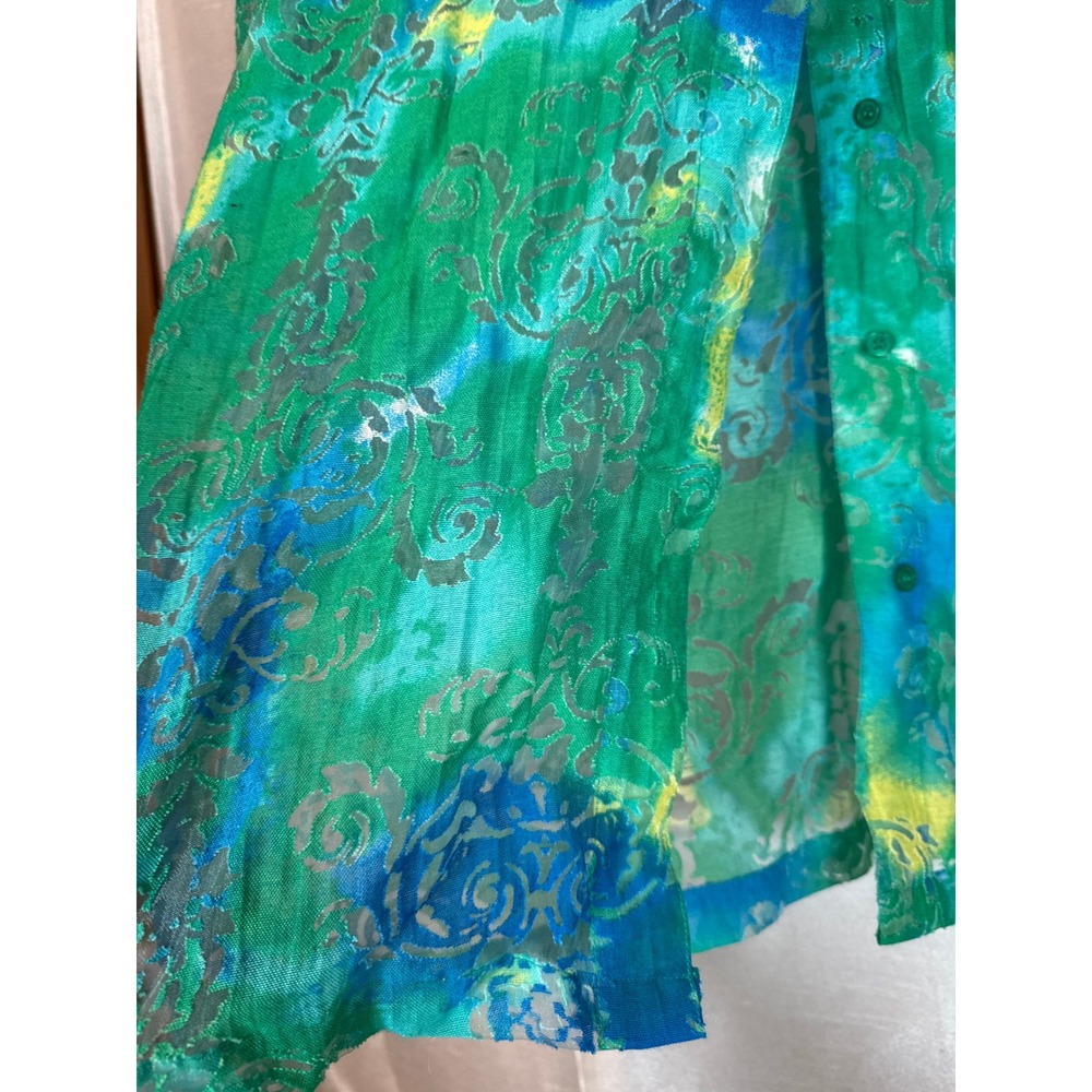 Tantrums Women's Green Blue Floral Burnout Button Down Top Size L - Picture 2 of 6